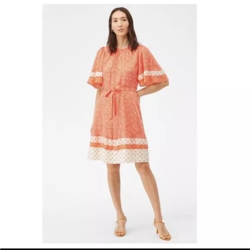 Rebecca Taylor Women's Block Print Jacquard Silk Mini Dress Red White size 6